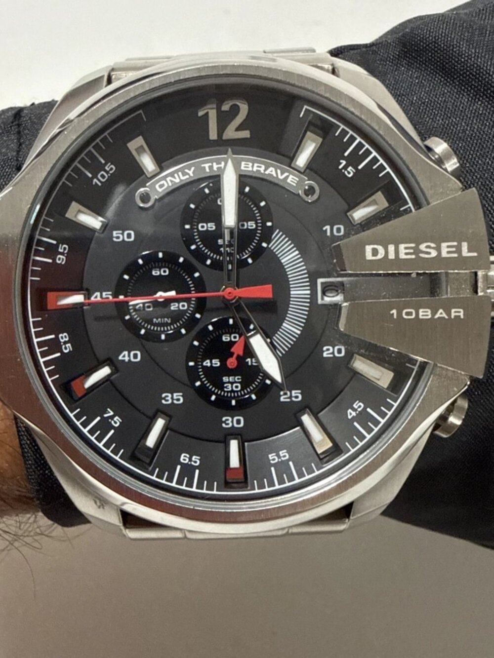 Diesel Chronograph Watch DZ4308 Mega Chief Black Dial Silver Stainless Steel